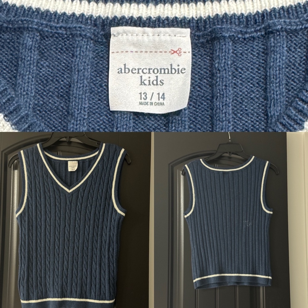 Abercrombie Kids Navy Knit Vest with White Trim